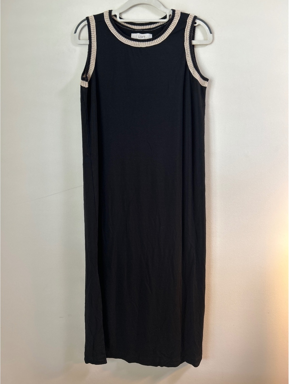 LOFT Black Sleeveless Maxi Dress with Contrast Trim